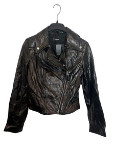Vintage BeBe Black Genuine Leather Jacket With Zippered Sleeves & Pockets - Picture 1 of 8