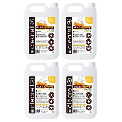 Clearell 20L | MILK & HONEY | 4 x 5L Pack | Luxury Hand Soap Liquid Wash 5 Litre