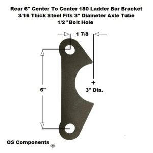 Rear 180 Ladder Bar Bracket 6" Centered Hole Spacing 1/2 Hole Fits 3" Axle Tube - Picture 1 of 1