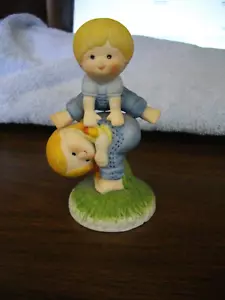 Collectable Porcelain Bisque Country Cousins Playing Leapfrog (c) 1981 by ENESCO - Picture 1 of 5
