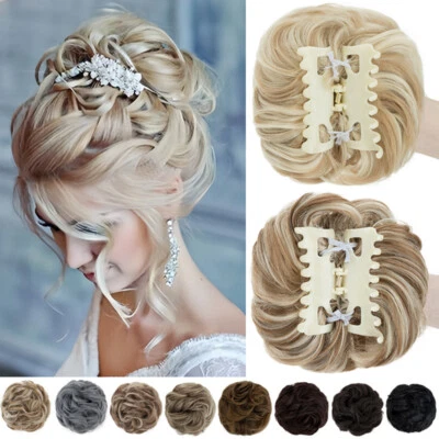 Jaw Claw Clip Curly Bun Hair Piece Clip In Ponytail Scrunchie Hair Extensions US - Image 1 of 4