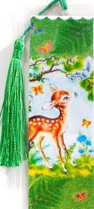 LITTLE FAWN IN FOREST/BUTTERFLIES/ANIMALS-UNIQUE EXQUISITE LAMINATED BOOKMARK - Picture 1 of 1