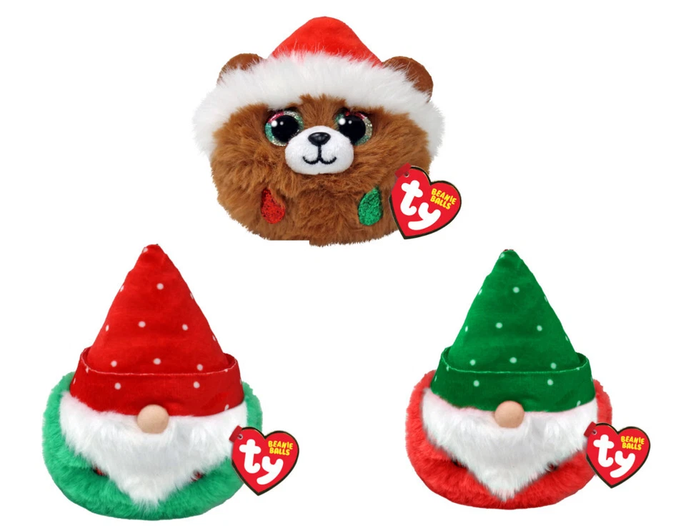 TY PUFFIES BALLS CHRISTMAS SOFT PLUSH TOY TURVEY TOPSY GNOME PUDDING BEAR BNWT - Image 1 of 1