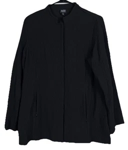Eileen Fisher Women PL Black Textured Knit Snap Jacket Zip Pockets Viscose Blend - Picture 1 of 11