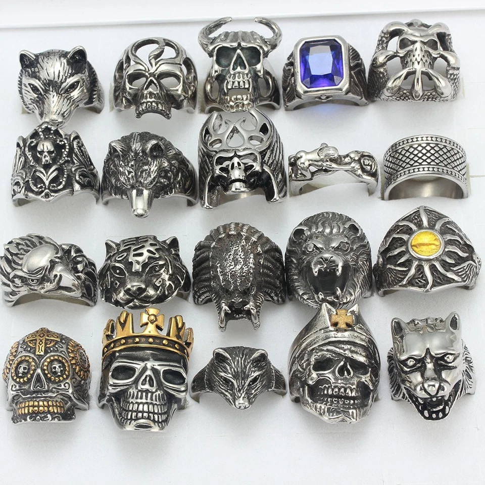 20pcs/Lot Stainless Steel Men Punk Biker Rings Wholesale Skull Jewelry Mix Gift - Image 1 of 4