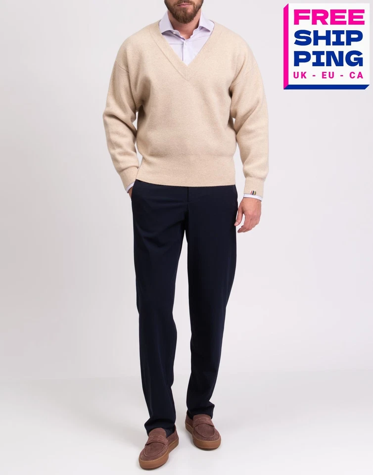RRP €895 EXTREME CASHMERE Unisex Cashmere Jumper One Size Beige V-Neck - Image 1 of 4