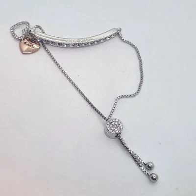 Pulsera Ajustable IBB CN Tono Plata Cadena Hermana Bolo Baguette Estrás Foto 1 de 4