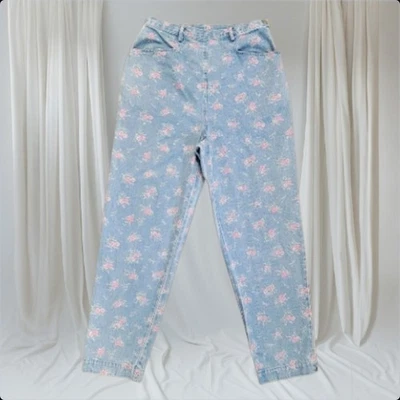 Susan Bristol Vintage Floral Mom High Waisted Jeans Light Wash Flat Front Size 6 - Image 1 of 4
