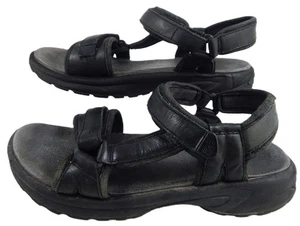 TEVA Leather Sandals Mens 10 BLACK Outdoors Hiking Walking Shoes Shoc Pad 6482 - Picture 1 of 10