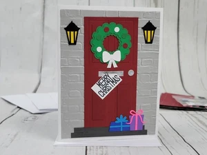 Merry Christmas Greeting Card Kit #26 [Lot of 4, Handmade, Front Door Scene] - Picture 1 of 6