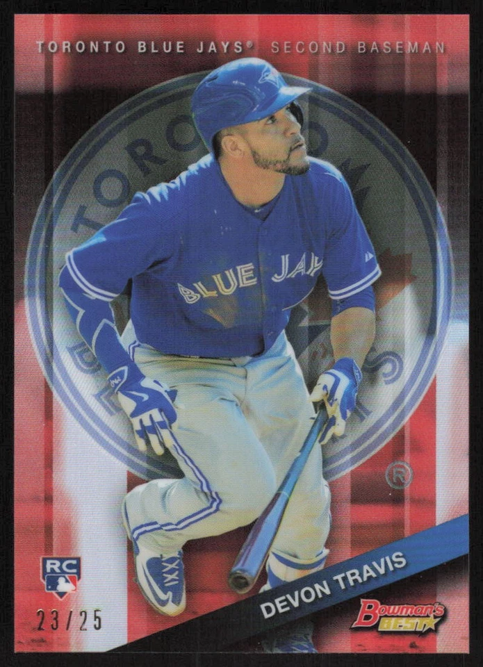 2015 Bowman's Best Orange Refractor Rookie Devon Travis /25 Toronto Blue Jays - Image 1 of 2