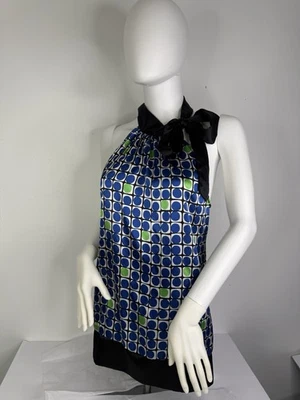 Vintage Y2K Women's Tie Neck Top Geometric Pattern Medium - Image 1 of 4