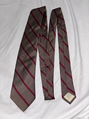 Pierre Cardin Tie Mens Brown Burgundy Striped Silk Cotton Blend Made in Italy - Image 1 of 4