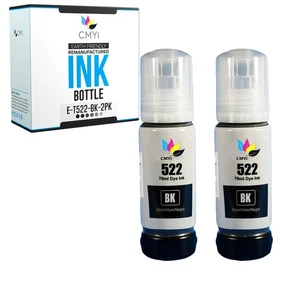 Recarga de botella de tinta negra T522 2 piezas compatible con Epson 522 se adapta a EcoTank ET-2720 - Imagen 1 de 7