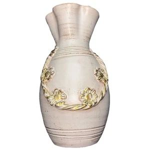 Vintage Italian Ceramiche White Fluted Vase Gold Floral Rope Italy Rare 13” - Bild 1 von 5
