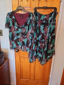 Robbie Bee 2 Pc 100% Silk Skirt Set Lined Embellished size 20W NWOT - Picture 1 of 24