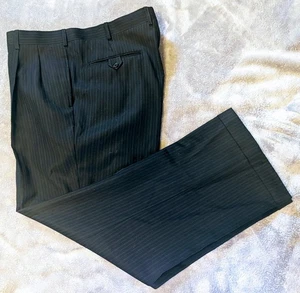 Mens Navy Pinstripe Dress Trouser Pants Blokecore  Suspender Buttons Dapper 38R - Picture 1 of 7