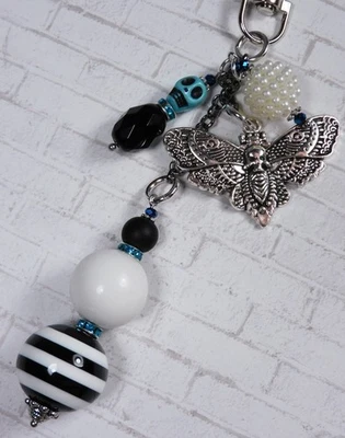 Cartera Death Head Moth Azul Calavera Dije Bolso Clip Negro Plata Hecho a Mano Nuevo Foto 1 de 4