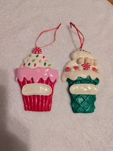 Menge 2 Süßigkeiten Ton Weihnachtsschmuck Cupcake und Eistüte Personalisieren - Bild 1 von 10