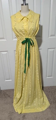 Vestido Vintage Años 70 Algodón Boho Hippie Amarillo Floral Maxi Margaritas Hecho a Mano 38 Busto Foto 1 de 4
