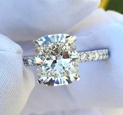 3.00CT Cushion Cut Lab Grown Diamond Hidden Halo Engagement Ring 14k White Gold - Image 1 of 4