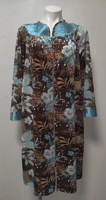 复古第七大道丝绒天鹅绒长袍高迪拉链小号花卉口袋二手状况完好  — 第 1/4 张图片