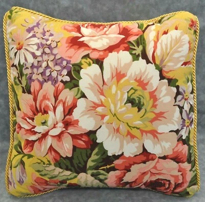 NUEVA Almohada con Cordón Hecha con Ralph Lauren Brooke Floral Amarillo Tela de Algodón 12"x12" Foto 1 de 2