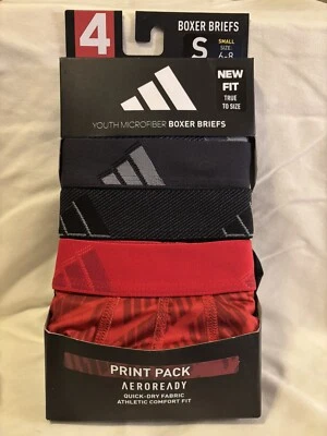 adidas Microfiber Youth Boxer Brief Underwear, 4 Pack, Small, Red/Black NEW - Image 1 of 3