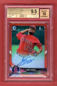 JAIME BARRIA 2018 BOWMAN CHROME ORANGE REFRACTOR # / 25 BGS 9.5 AUTO 10 ANGELS