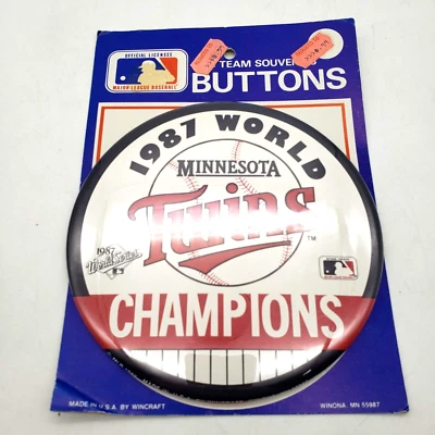 Vintage 1987 Minnesota Twins WORLD CHAMPIONS 6" inch Button Pinback NEW - Image 1 of 4