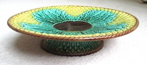 Antique MAJOLICA Pineapple COMPOTE Pedestal Bowl Plate Vintage - Picture 1 of 4