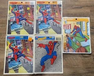 1976-95 NEW & SEALED Spider-Man Frame-Tray Puzzles Lot of 5, Golden, Whitman, MT - Picture 1 of 2