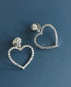 Cervin Blanc 18ct White Gold Diamond Earrings 0.85ct Heart Drop studs Screwback - Picture 1 of 9