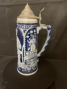 GERMAN BEER STEIN 1.5 Liter with Lid, Cobalt Blue and Gray Numbered Salt Glazed - Picture 1 of 13