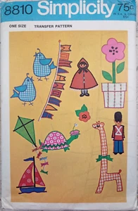 Applique 9 modelli di trasferimento bambino vintage anni 70 semplicità 8810 artigianale NON TAGLIATA da 4 a 15" - Foto 1 di 9
