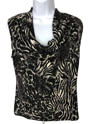 Top de mujer Laura Scott talla M estampado de leopardo sin mangas capucha cuello negro gris blanco Foto 1 de 4