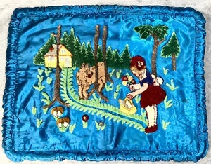 Vintage Thick Pile Satin Pillowcase Sewn Little Red Riding Hood Embroidery - Picture 1 of 10