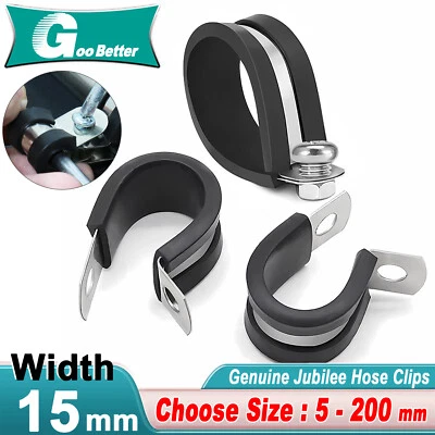 Rubber Lined P Clips Cable Mounting Hose Pipe Clamp Stainless Steel Size 5-200mm - Image 1 of 4