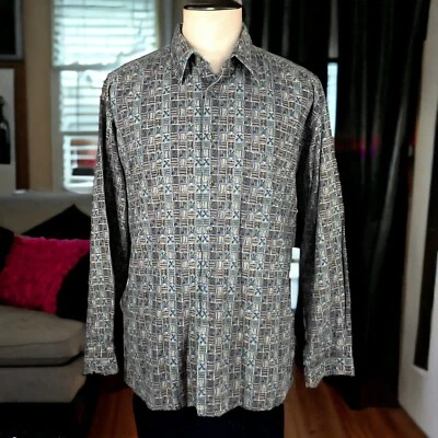 Vintage Pierre Cardin Shirt Mens L 90s Funky Geometric Earth Tone Pastel Green - Image 1 of 4
