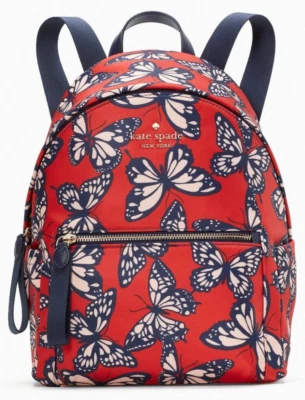 Mochila mediana Kate Spade Chelsea de nailon roja azul marino mariposas KB591 NUEVA CON ETIQUETAS $299 F Foto 1 de 4