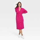 Womens Long Sleeve Button-Front Sweater Dress - A New Day Pink S