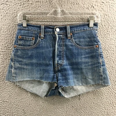 Levis 501 Cut Off Shorts Womens 28x1.5 Blue Denim Mid Rise Button Fly Pockets - Image 1 of 4