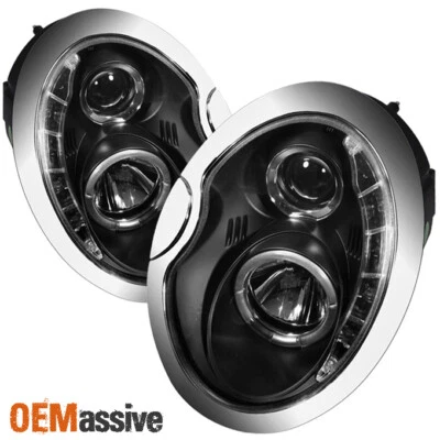 Fits 02-06 Mini Cooper Black Halo Projector DRL LED Strip Headlights Lamps Pair - Imagem 1 de 2