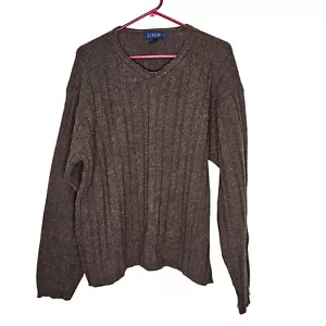 J. Maglione girocollo marrone lana a costine pescatore maglia grossa cavo scollo a V uomo L - Foto 1 di 7