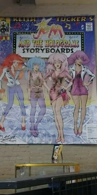 Banner de convención firmado por Keith Tucker Jem & Holograms 7' X 6' tinta viva firmado Foto 1 de 2