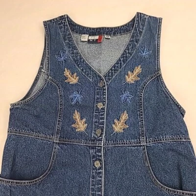 Vintage J.L. Vestido vaquero para mujer N.Y. grande azul sin mangas bolsillos abertura  Foto 1 de 4