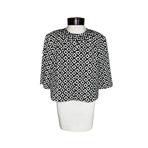 Jessica Howard Black White Geometric Pattern 3/4 Sleeve Crop Vintage Jacket 18W - Picture 1 of 13