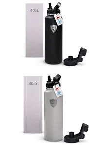 40oz Insulated Hot/Cold Water Bottle w 2 Lids (1 Straw, 1 Chug) Stainless Steel - Picture 1 of 17