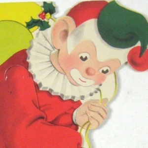 Norcross Santa Claus Clown Dog Christmas Greeting Card 1949 Used Die Cut Moving - Picture 1 of 8