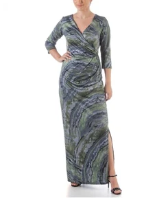 24seven Comfort Apparel Women's Faux Wrap Side Slit Maxi Dress - Purple, Green M - Picture 1 of 3